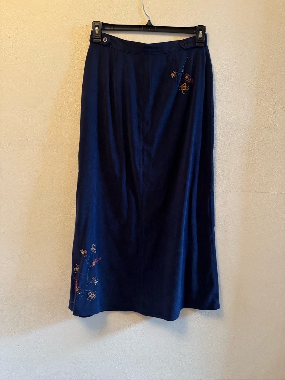 Vintage Christopher & Banks Classic Hand Embroidered Navy Floral Maxi Skirt (10)
